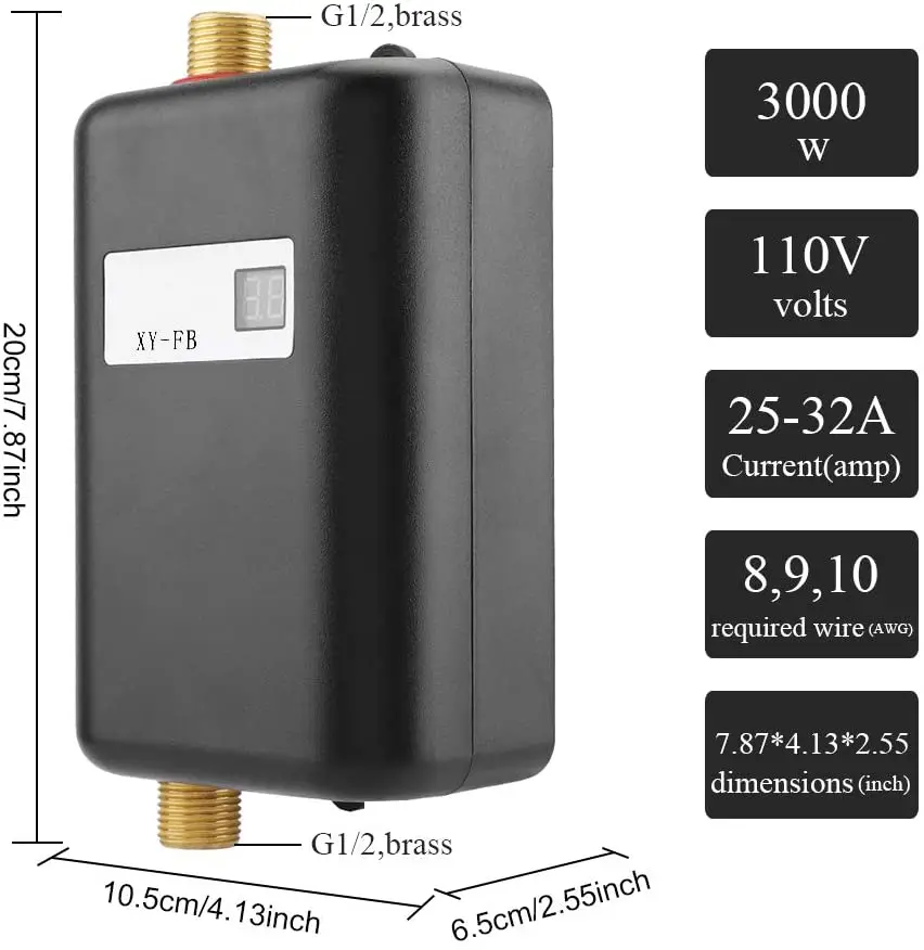 Water Heater 3KW Mini Electric Tankless Instant Warm Water Heater With LCD Display For Home Kitchen Washing US Plug 110V