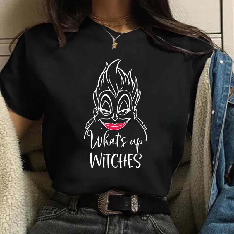 Cute Cartoon Disney Villains Queen Print Womens T-Shirt Street Breathable Short Sleeve Fashion Casual Clothes Summer Tshirts