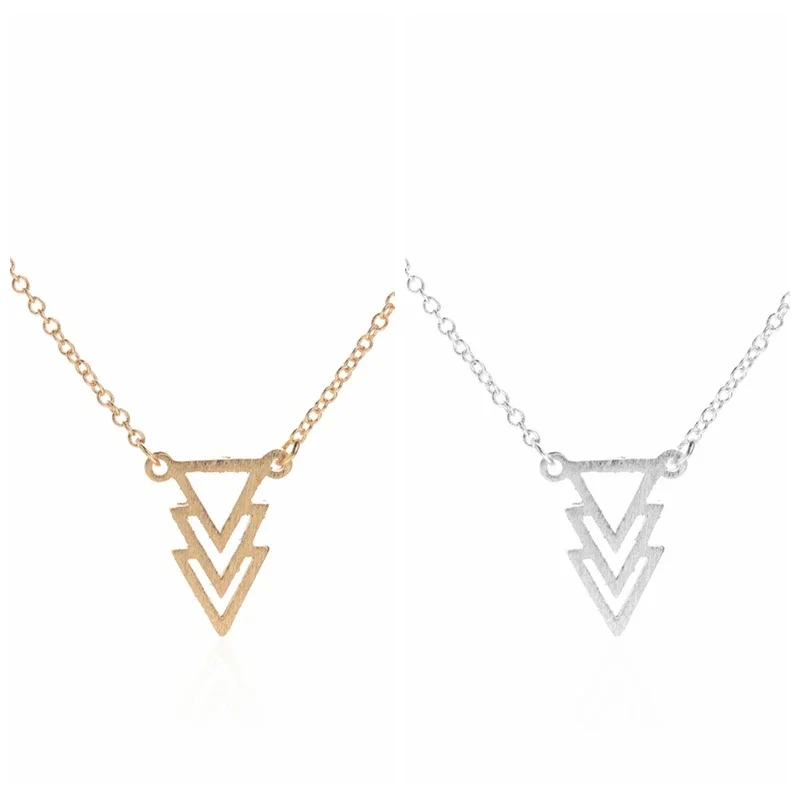 New Fashion Chokers Vintage Three Triangle Pendant Necklaces for Women Geometric Long Chain Choker Necklace