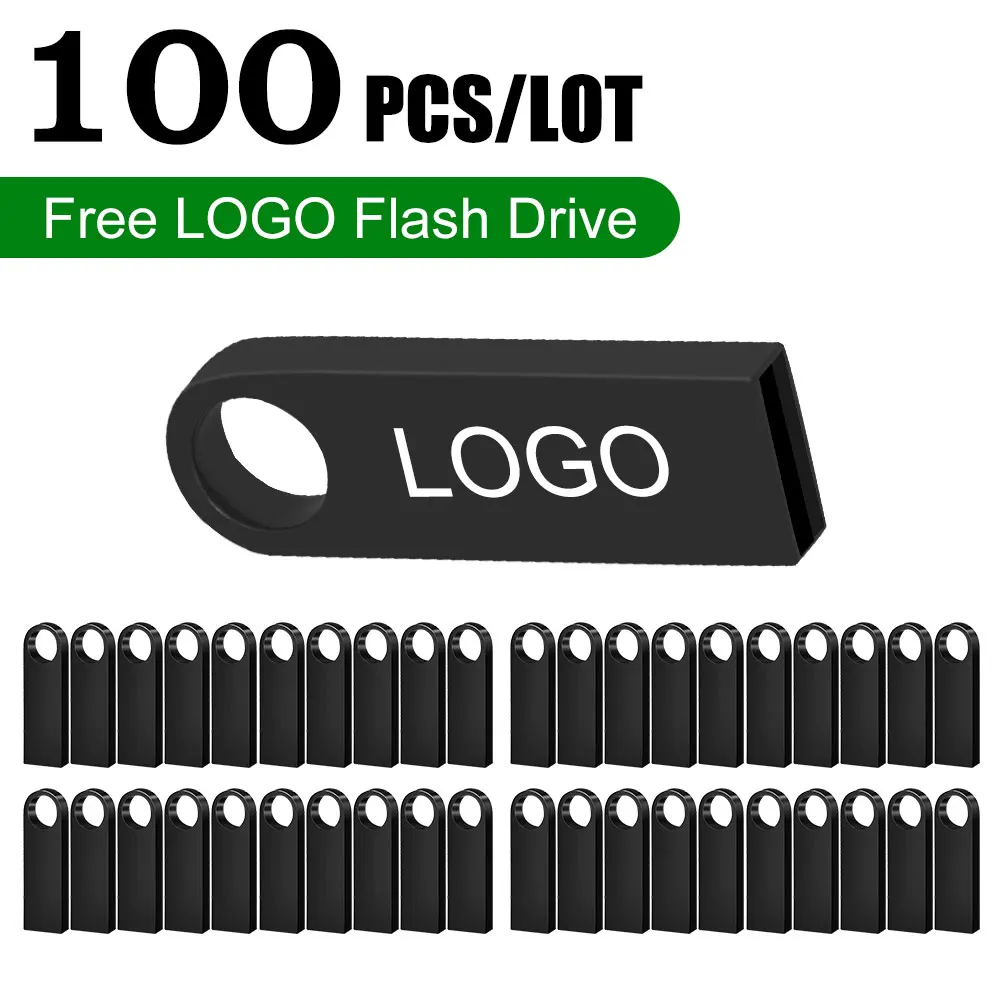 100PCS Metal USB 2.0 factory price Flash Drive Pen Drive 4GB 8GB 16GB 32GB Free Customized Logo Memory Stick Pendrive 64GB 128mb