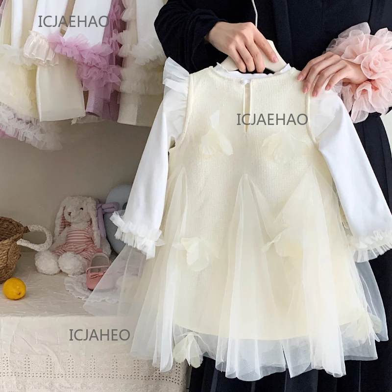 Teen Girl Clothes Children Spring Fall Girls DressGown Kids Outfit Apricot Two-piece Set Costume Baby First Birthday Princess
