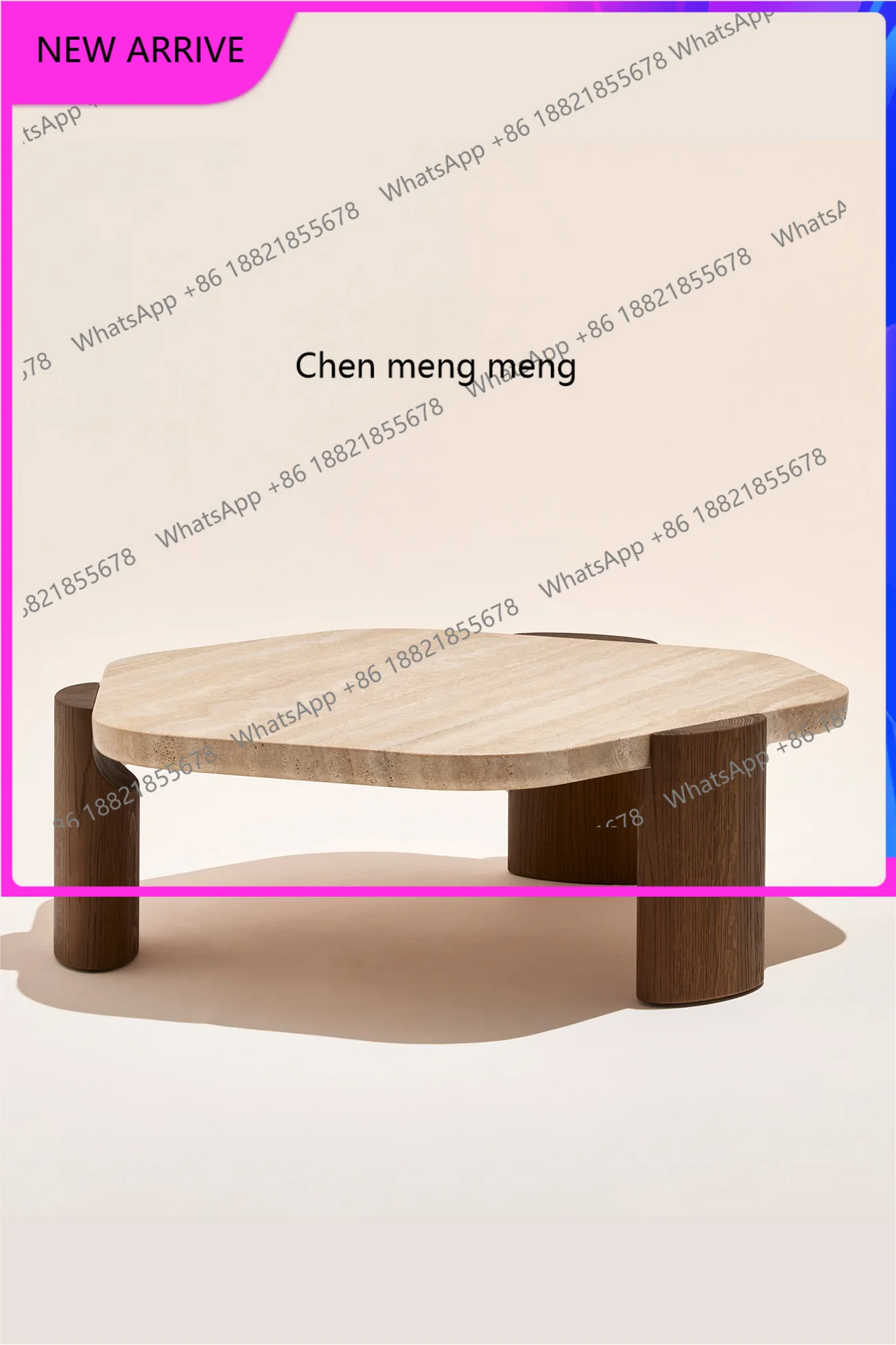 

M78 Natural travertine coffee table, retro Roman cave marble solid wood coffee tea table