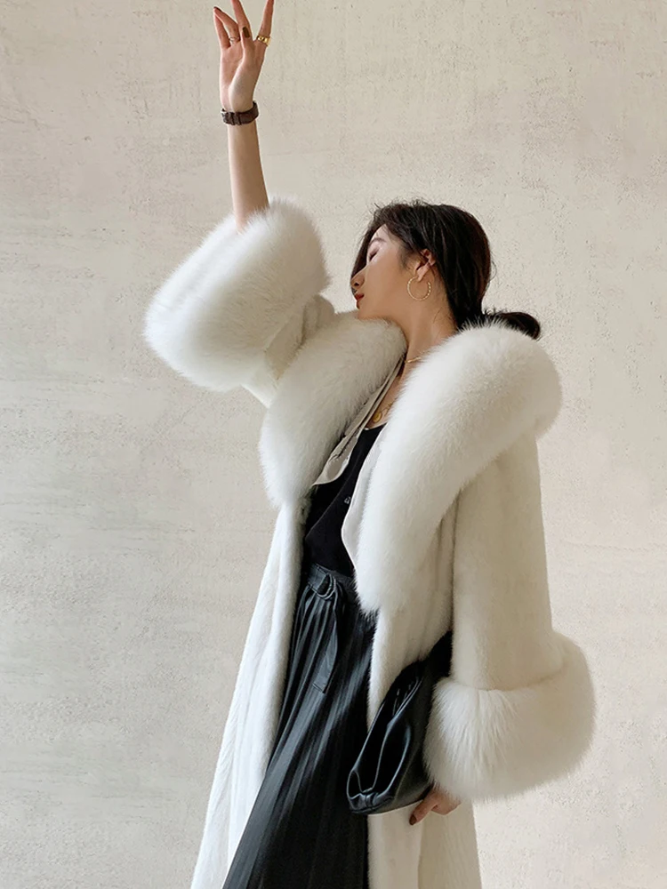 White Mink Fur Coat Women Long Thick Warm Luxury High Quality Faux Mink Fur Jacket 2023 Winter New Korean Chic Clothes Ladies