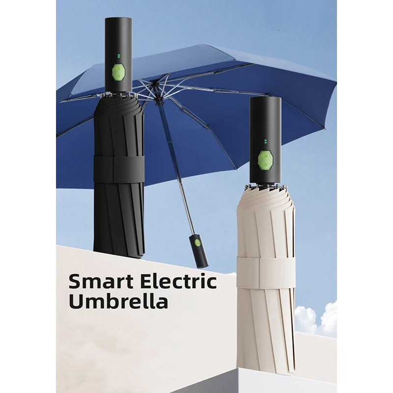 Smart Electric Umbrella Automatic Open Close 105cm Large Canopy Windproof Folding Travel Umbrella USB Rechargeable IPX5 Handle