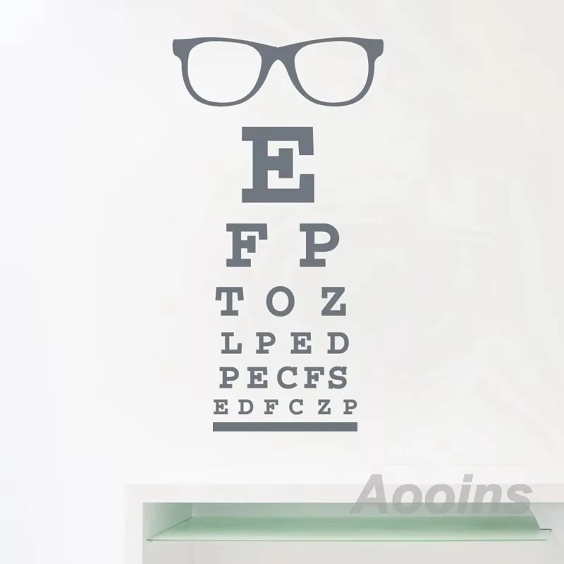 Glasses Eye Chart Letters Art Wall Decal Eyewear Specs Frames Vinyl Sticker Eye Doctor Optometry Optical Shop Window Door Decor