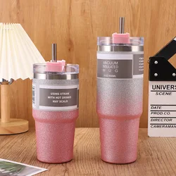 600/900Ml Roestvrijstalen Koffiemok Diamant Verf Thermos Beker Met Deksel En Stro Met Handvat Geïsoleerde Tuimelaars Vacuüm Bier Beker