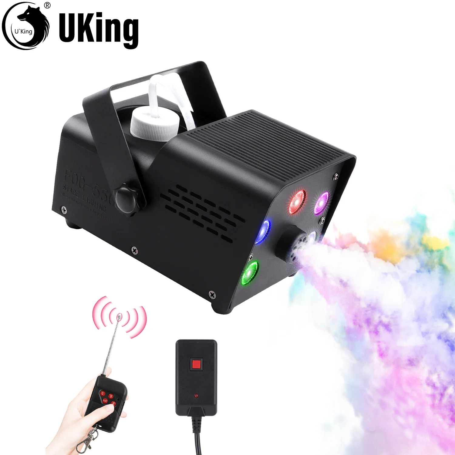 U`King 550W Smoke Machine Disco Colorful 5PCS RGB Beads Stage Light Effects Fog Machine Remote Control Party Bar Fogger Ejector