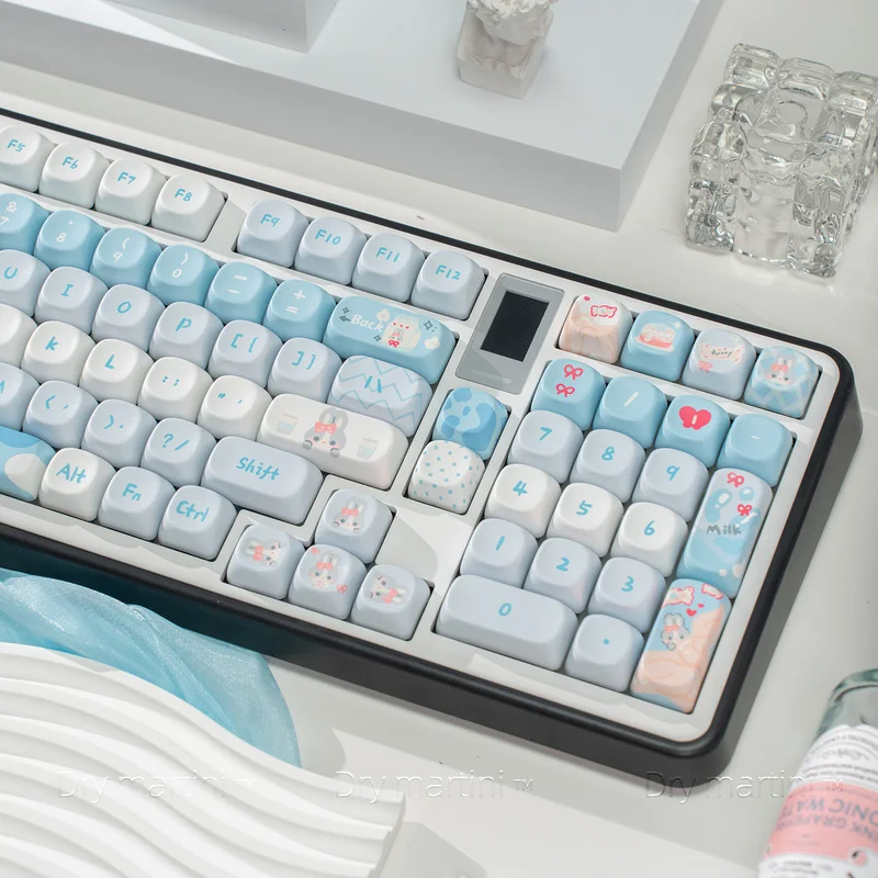 New 131keys Cream Bunny Themed Keycap Class Moa Blue Pbt Heat Sublimation Personalized Customized Mechanical Keyboard Keycapgift