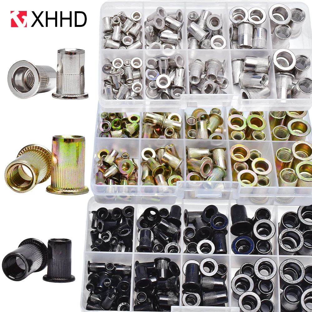 Flat Rivet Nut Kit M3 M4 M5 M6 M10 Carbon/Stainless Zinc Aluminum Plated Metal Panel Lock Clamp Rivnut Metric Thread Insertnut