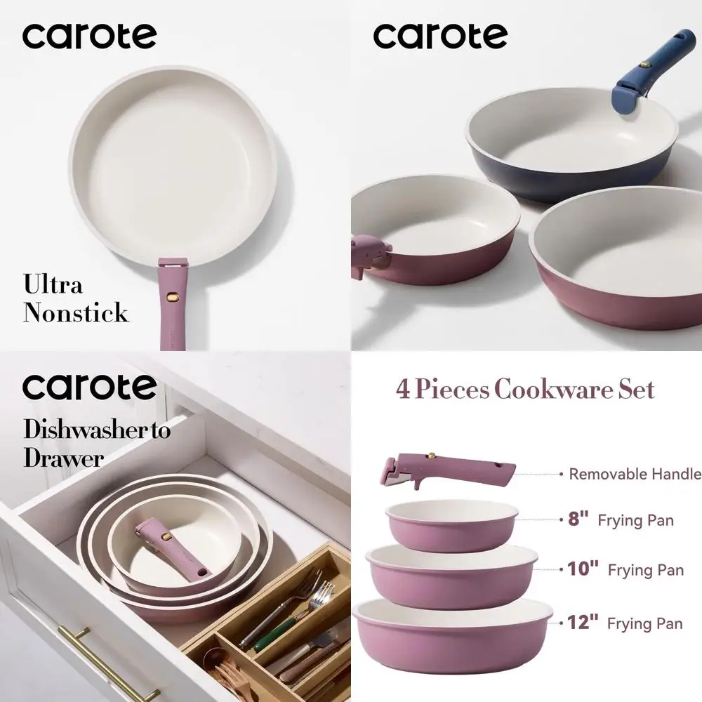 

Non Stick rying Pans, 8"+10"+12” rying Pan Egg Pan Omelet Pans with Detachable Handle, Stone Non Toxic Cookware, POA ree, Induct