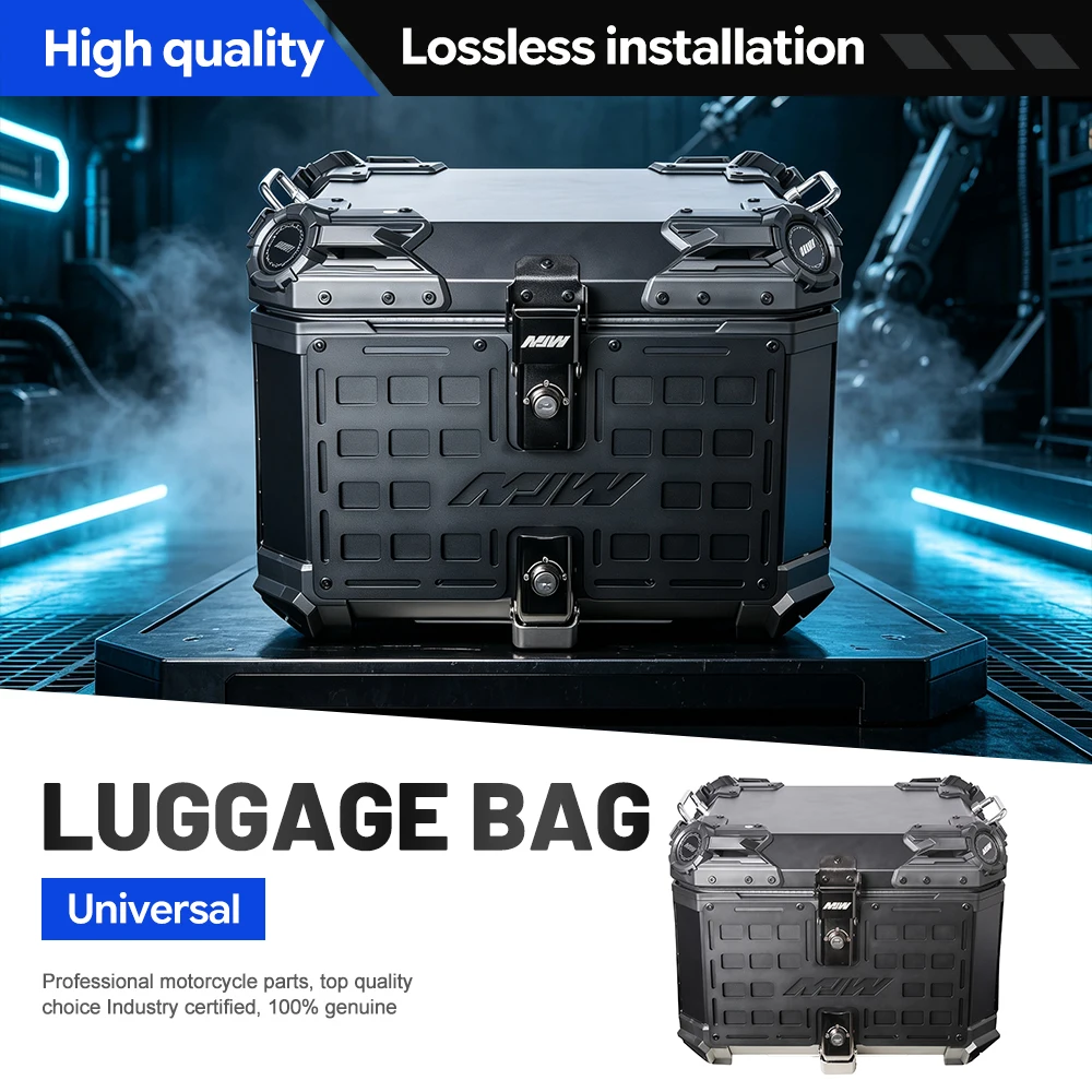 Motorcycle Modular Grid Panel Top Case Aluminum Alloy 45L-65L Off Road Dual Anti Theft Lock Luggage Storage Tail Box