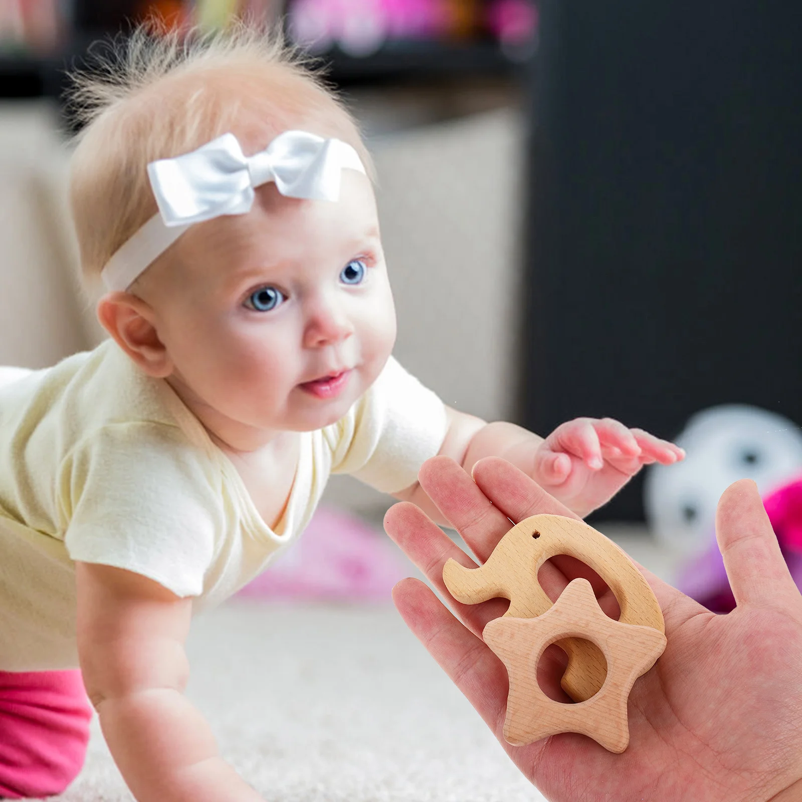 9pcs Wooden Animal Shape Baby Infant Teether Smooth Natural Wood For Sucking Biting Exercise Teethers For Kids