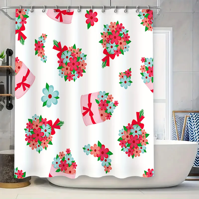 

Floral Gift Box Shower Curtain Decorative Water Repellent Fabric Bath Room Decoration Home Accessories