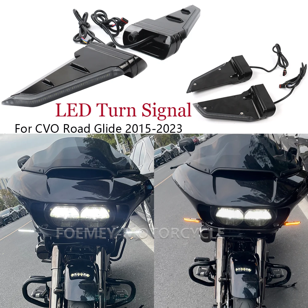 For Harley Road Glide FLTRX FLTRU FLTRK 2015-2023 Side Turn Signal LED Lights Running Lamp Flowing Black Motorcycle Accessories