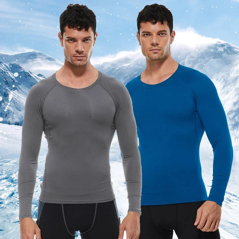 Mens Velvet Fitness Gym Top Man Long Sleeve Running Sport t-Shirts Winter Quick Dry Bodybuilding Compression Shirts Clothing