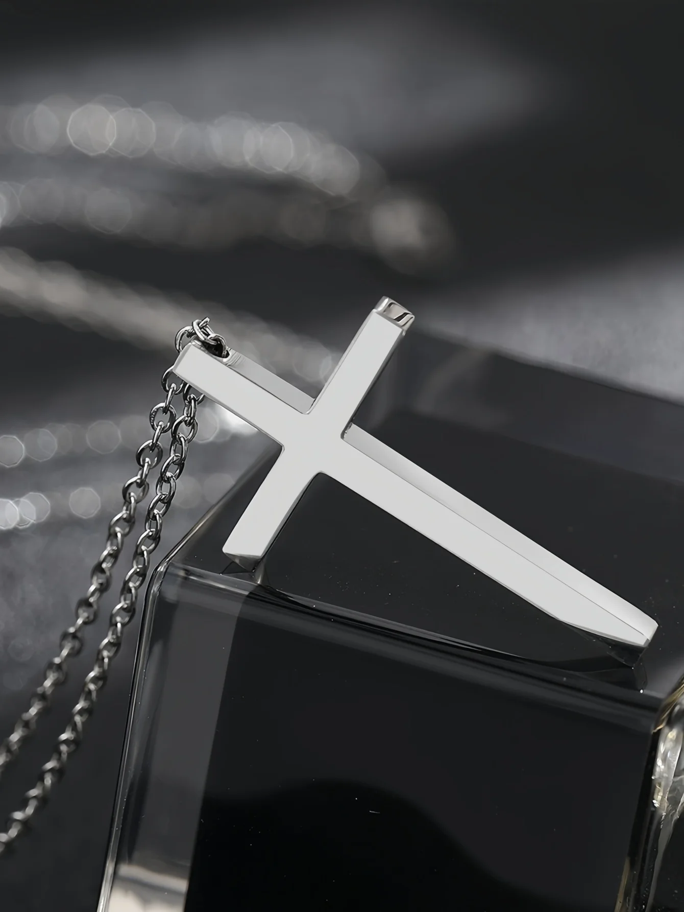 Men Classic Punk Cross Pendant Stainless Steel Necklace Fashionable Friendship Necklace Men Jewelry Fashionable Punk Style Creative