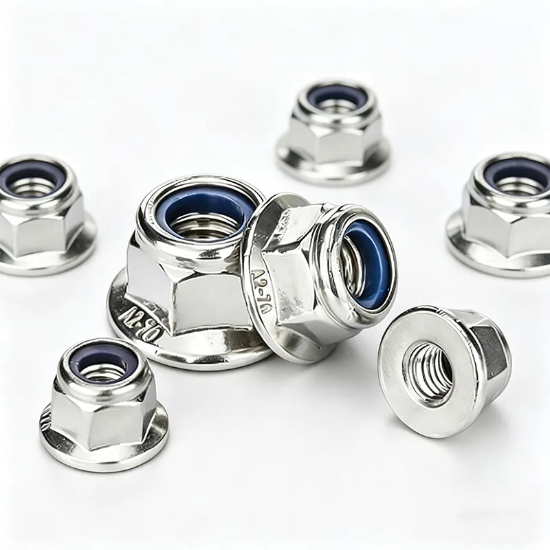2-20pcs DIN6926 Stainless Steel Hexagonal Flange Nut M3-M12 with Nylon Locking Nut Non-Slip Mat 304 Material for Secure Fastenin