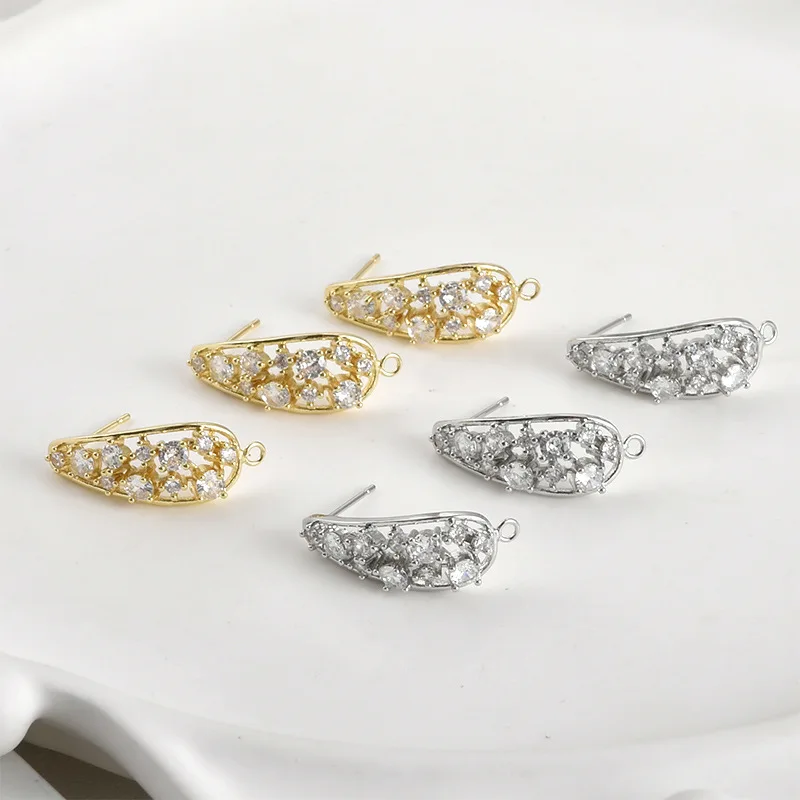 14k Real Gold Color-retaining Zircon Curved Surface Hollow Long Water Drop with Hanging Stud Earrings DIY Earrings Accessories
