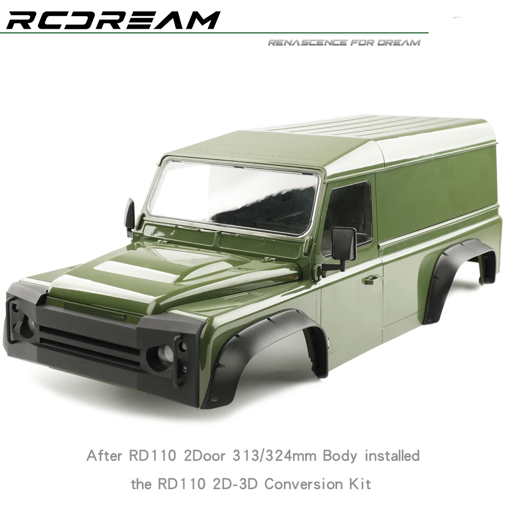 RCDream RD110 2-door Pickup Truck Upgrade 3-door Body Shell Kit for 1/10 RC Crawler Car Defender 313/324mm Pickup Upgrade Parts