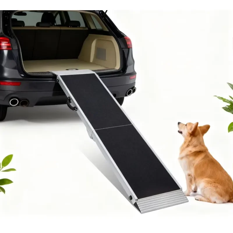 Heavy Duty Aluminum Dog Ramp with Non Slip Carpet Surface Portable Pet Stairs for Car Bed Sofa Supports 400lbs for Small