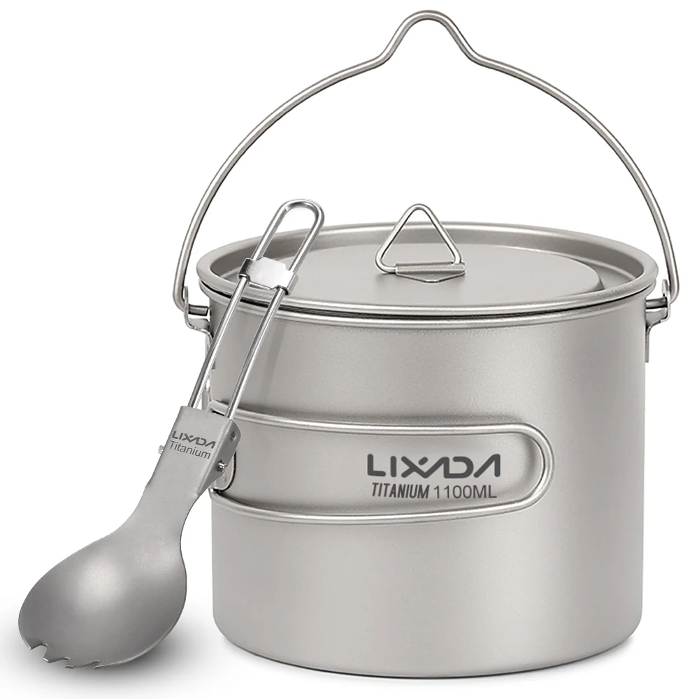 

Lixada Lightweight Titanium 750ml Pot with Folding Spork for Outdoor Camping Hiking Backpacking Picnic