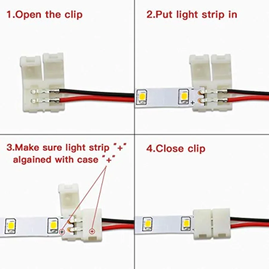 Led Strip Connector Kit for Single Color 8mm 2 Pins Light Strip, Includes 4 Types of Solderless Led Strip Lights Accessories 2