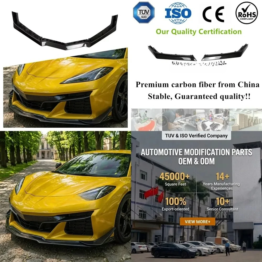 

For Corvette C8 Z06 2020-2024 Dry Carbon Fiber Front Bumper Lip Spoiler Splitter Exterior Aero Kit Accessory