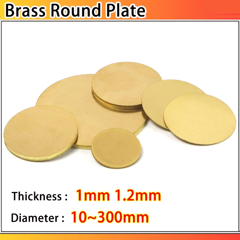Thickness: 1mm 1.2mm Diameter:10/15/20/25/30/35/40/45/50/55/60~300mm Brass Disc Plate H62 Brass Round Plate Gasket Parts 1~4pcs