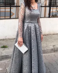 Luxurious Prom Dresses Organza With Embroidery Bead Sequins Evening Dress Full Sleeve O-Neck Bride Customized Vestidos De Fiesta