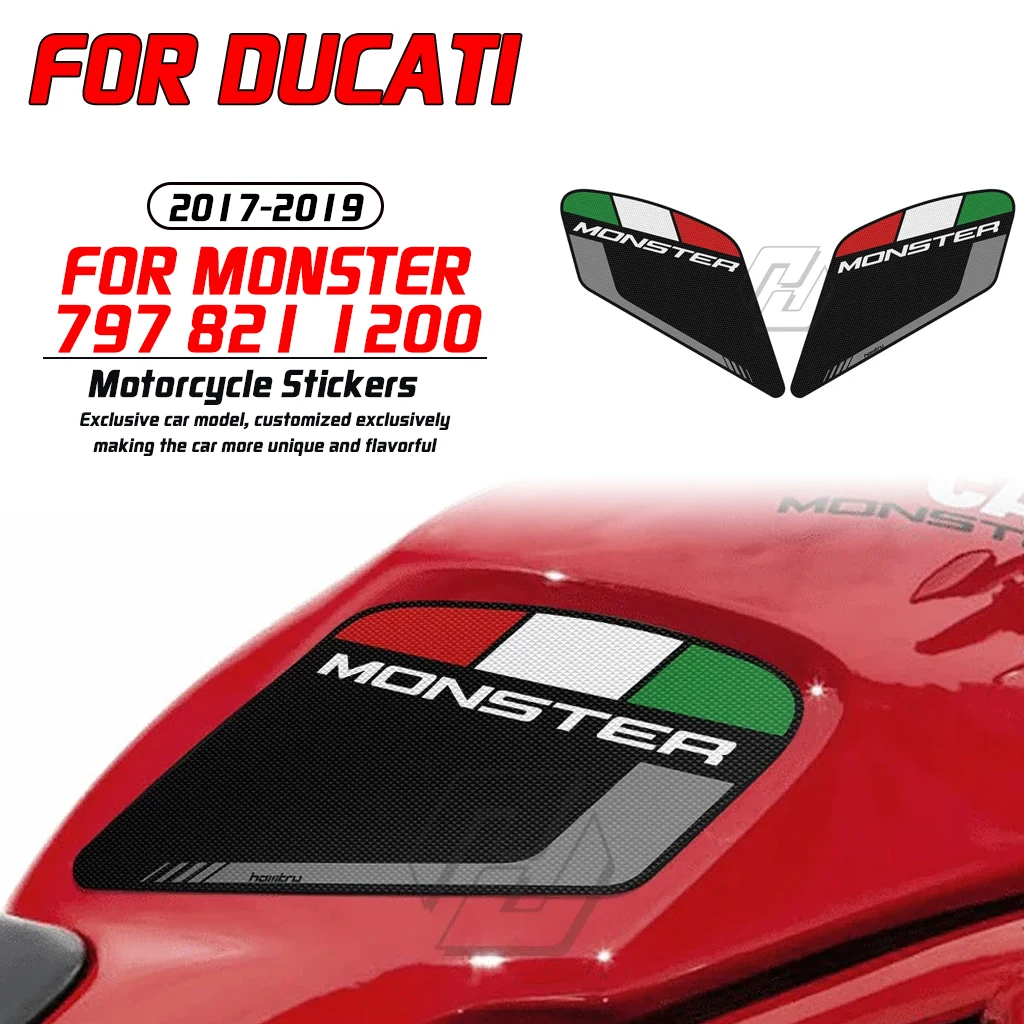 

For Ducati 797 821 1200 2017-2019 Monster Motorcycle Anti slip Leather Side Fuel Tank Pad Knee Protector Anti slip Pad Stickers