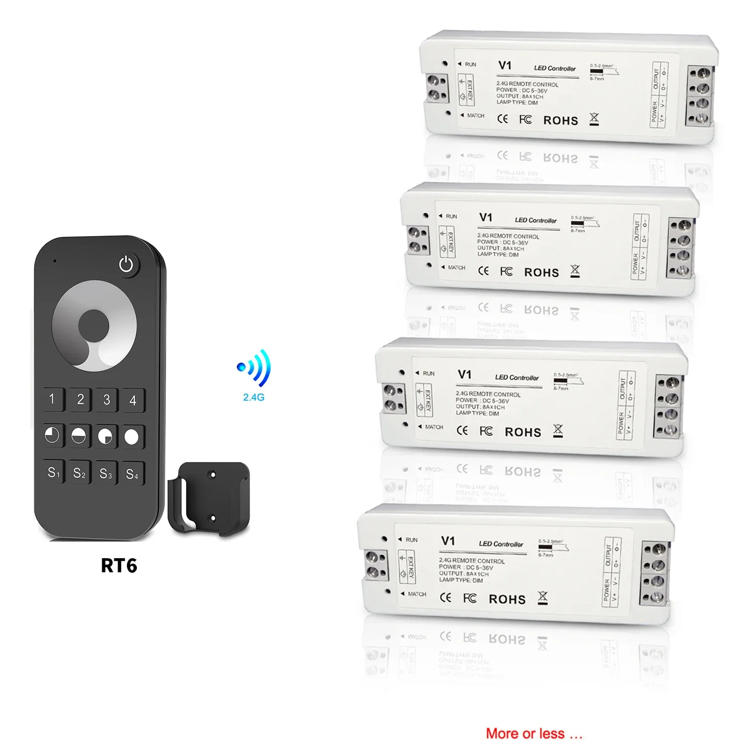 V1 DC 5V/12V/24V 8A PWM Wireless LED Dimmer Controller Switch +Touch RF Remote for Single Color COB 5050 3528 Dimming LED Strip