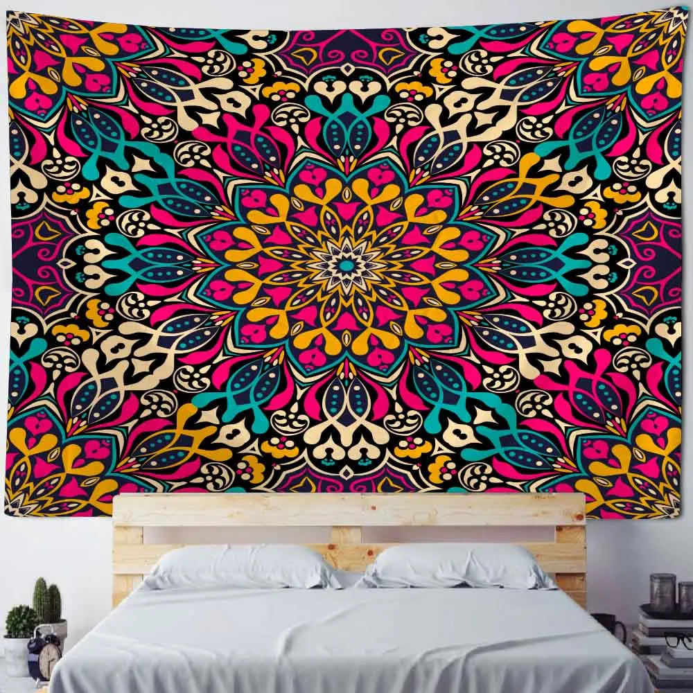 Vintage kaleidoscope pattern printed tapestry wall hanging colorful mandala wall decoration room decoration yoga mat bed sheets