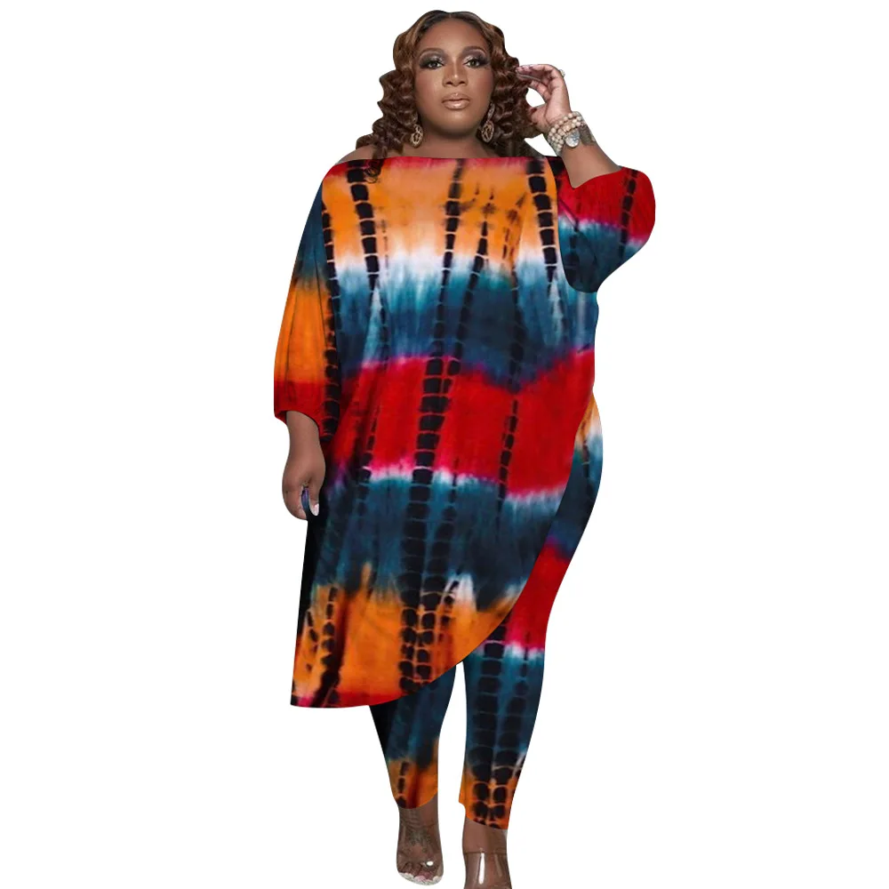 Plus Size Sets XL-5XL Printed Loose Two Piece Set Women\'s Outfit Tie Dye Oblique Irregular Tracksuit Casual Streetwear Clothings