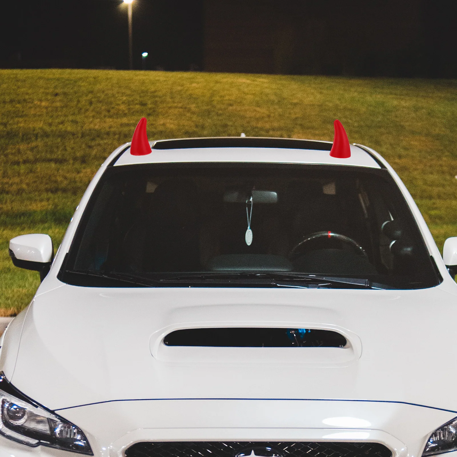 

1 Pair Red 3D Horns Sticker Roof Bumper Decor Halloween Pu Car Decoration Durable Sturdy Car Accessories
