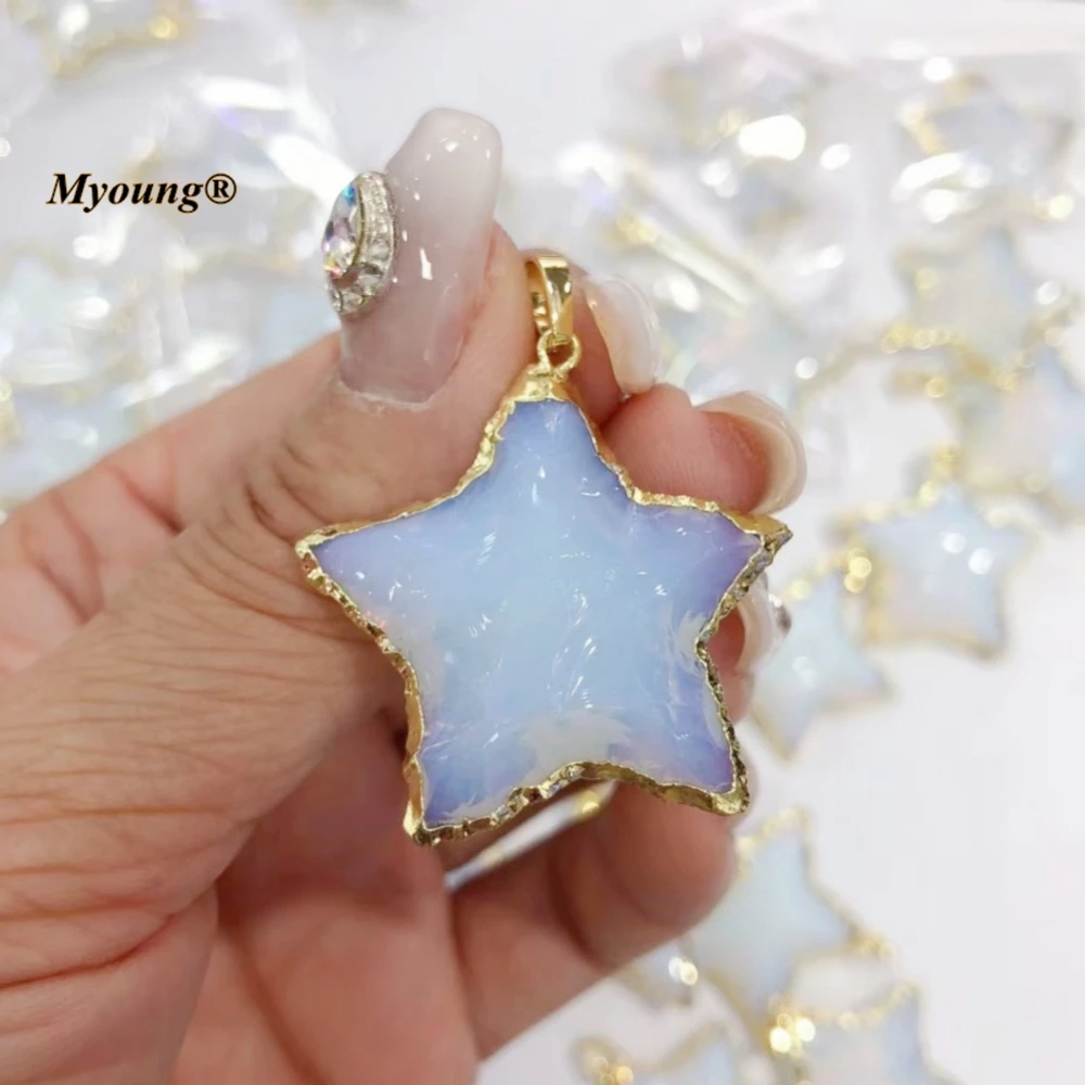 10PCS Wholesale Handcrafted Star Moon Shape Blue Opal Glass Necklace Pendant For DIY Jewelry Making Accessories MY231015