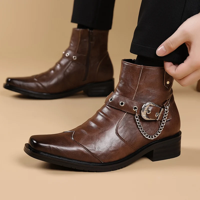Size 38-46 Fashionable Men Ankle Boots Black-brown Color Side Zipper British Trend High-top Business Boots Social Boots Men