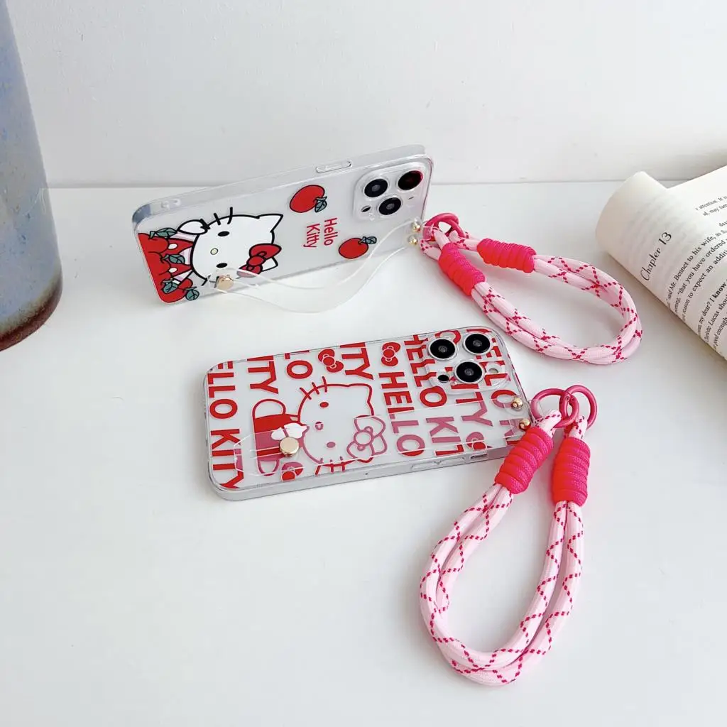 Cute Hello Kitty Case Wrist Strap Holder For iPhone 15 14 13 12 11 Pro Xs Max Xs XR 7 8 6 Plus SE 2020 image 4