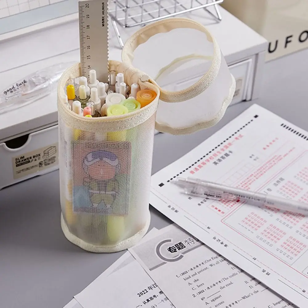 New Large Capacity Pen Bag Mesh Multi-function Stationery Organizer Detachable Pen Box Student