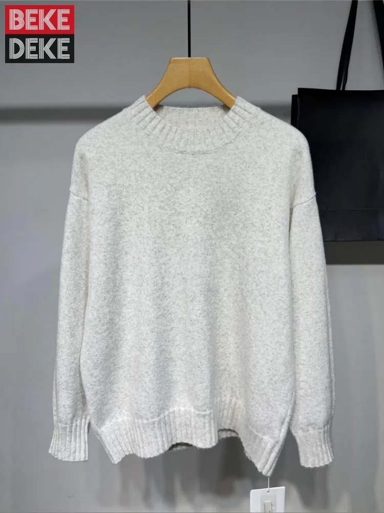 

Mens New Business Casual Loose Fit O Neck Solid Color Sweater Knitted Pullover Sweater Tops Winter Warm Male Versatile Knitwear