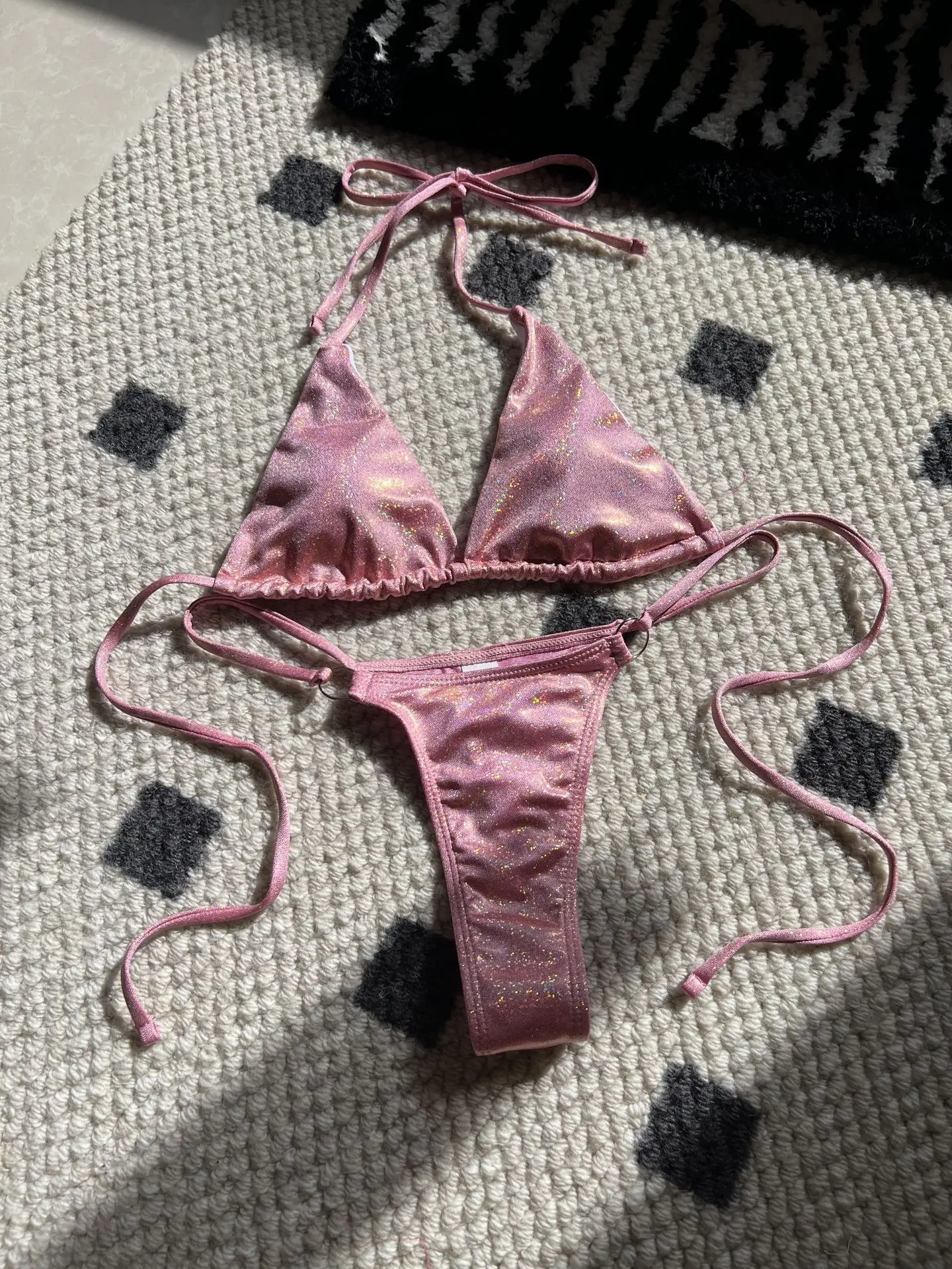 Halter Brazilian Metallic Satin Bikini Women Swimwear 2025 Swimsuit Two-pieces Bikini Set High Cut Bathing Suit Swim Beachwear