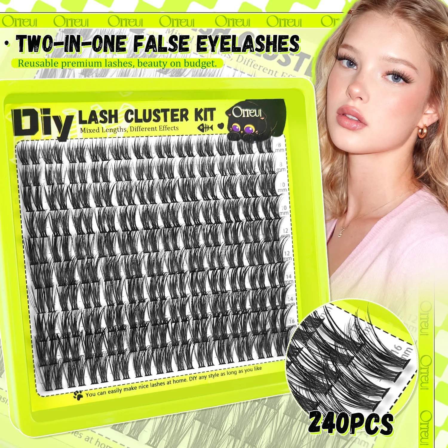 240 Stück 2-in-1 D-Curl Wimpernbüschel 8-16mm Gemischte Länge Natürliche Flauschige Falsche Wimpern Wispy Volume DIY Einzelwimpernverlängerung