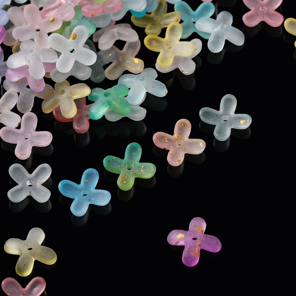 100pcs Gradient Acrylic Frosted Flower Shaped Beads Caps Golden Spacer Beads for DIY Necklace Bracelet Jewelry Making Findings