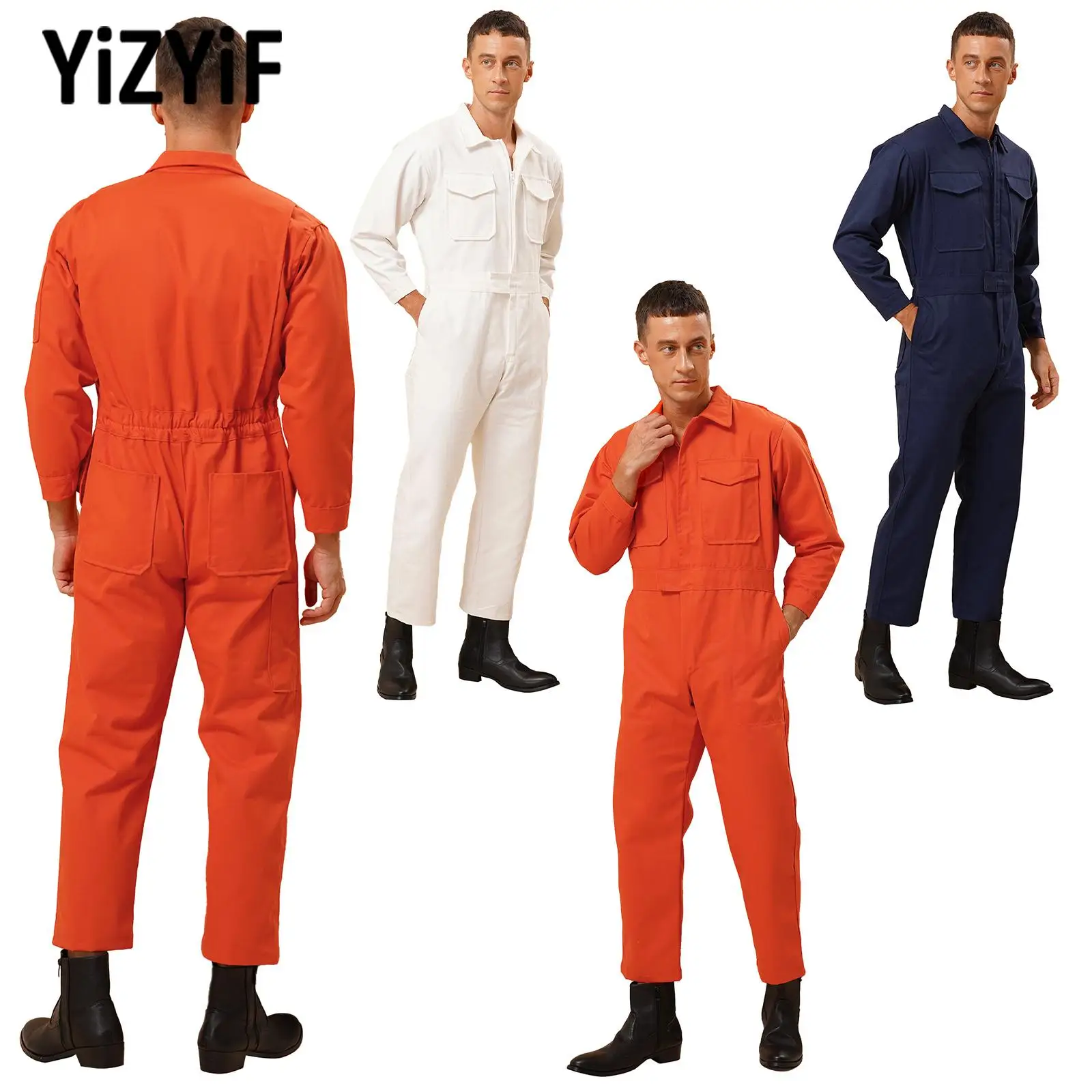 Mens Work Coverall Jumpsuit Long Sleeve Zip-Front Coverall Flame Resistant Multiple Pockets for Routine Work Boxing Fitness