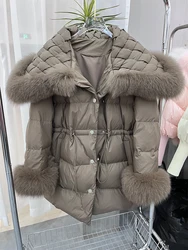 New Fashion Winter Natural Fox Fur Collar Coats Women Goose Down Jacket Outwear Female Luxury Coats Loose Parka Puffer Jackets