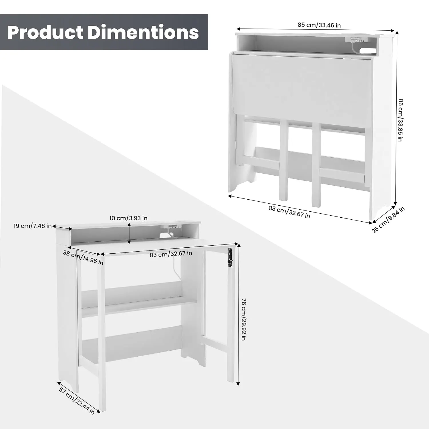 Fold Out Desk with Power Outlets & Storage Shelf, Space-Saving Hidden Table for Bedroom Living Room Office, Customized