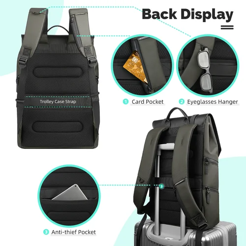 Imagen 2 del producto Mochila de negocios multifuncional HK para hombre, bolsa impermeable para ordenador portátil de 15,6 pulgadas, mochila de viaje de gran capacidad para senderismo, mochila escolar