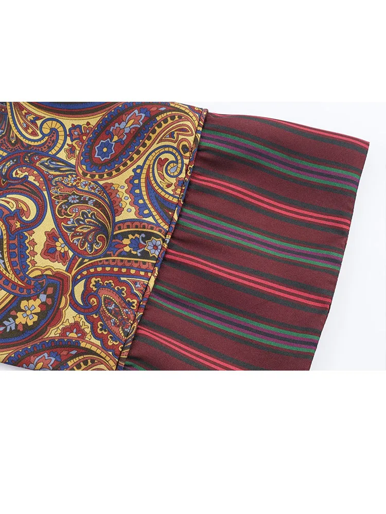 HH レディースファッション ペイズリー柄 ラペル シングルブレスト パジャマ風 プリントシャツ+ハイウエスト カジュアル レースアップパンツ 2点セット 女性用