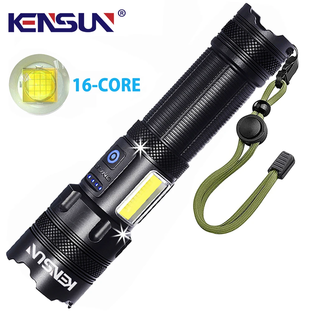Most Powerfu XHP160 LED Rechargeable 16-Core Flashlight With Side Work light Lantern USB charging Torch Lamp for Camping