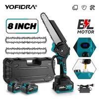 YOFIDRA 8Inch Brushless Electric Chainsaw Digital Display Cordless Rechargeable Saw Woodworking Tool For Makita 18V Battery