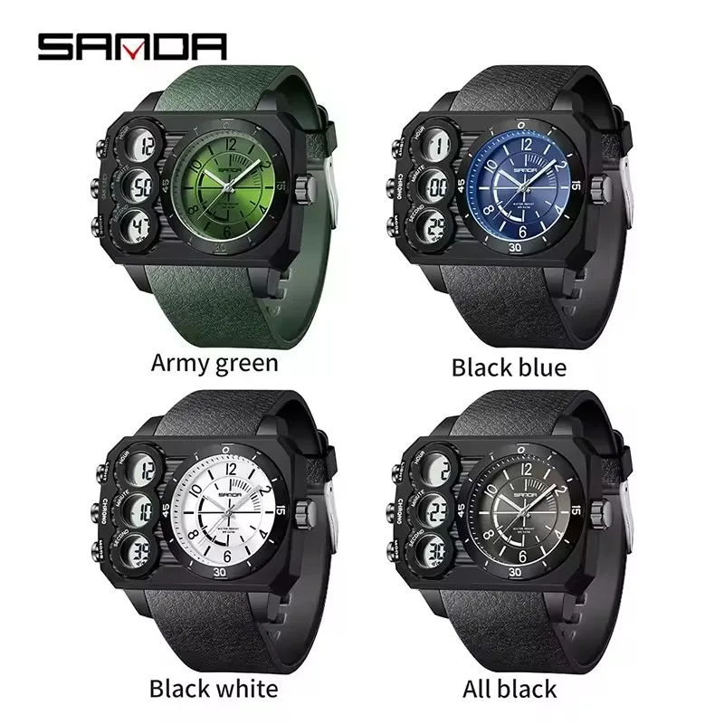 SANDA 6237 Dual Display Electronic Watch Waterproof Night Light